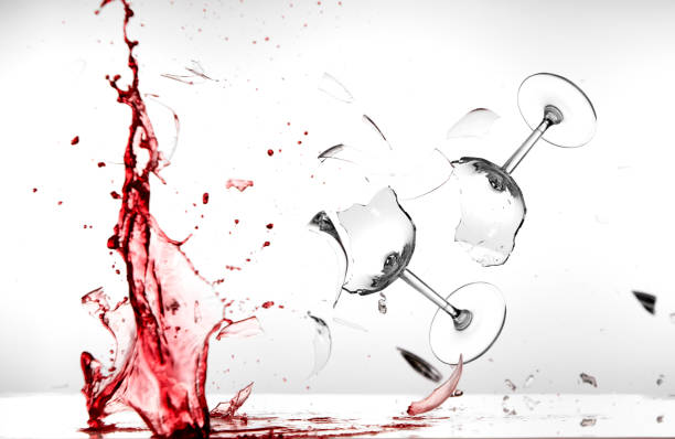 two wine glasses are destroyed stock photo