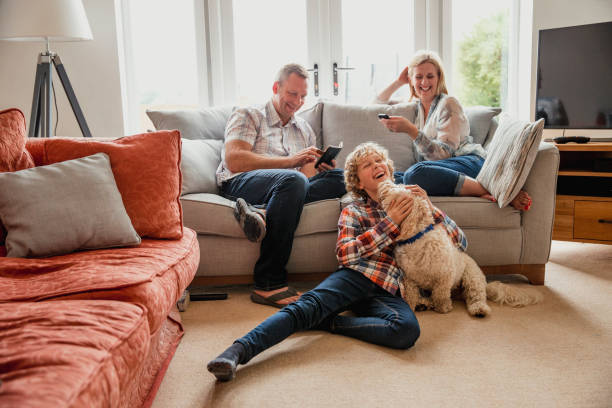 качественное время с семьей - family dog happiness pets стоковые фото и изображения