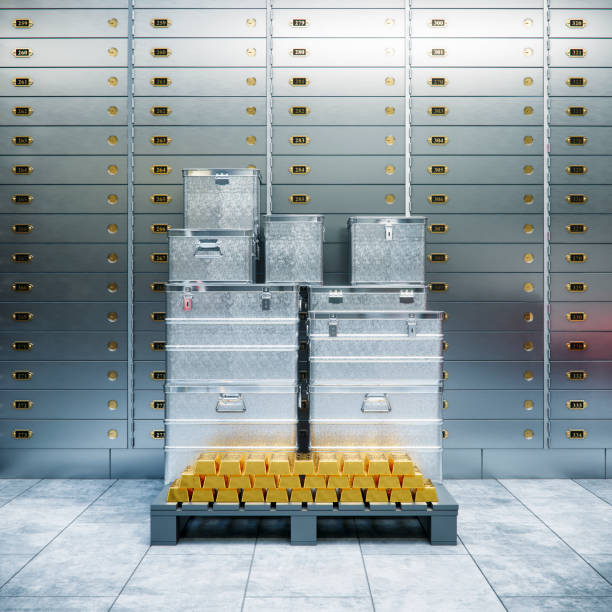 istock bank safe and boxes with gold 3d illustration 916069088