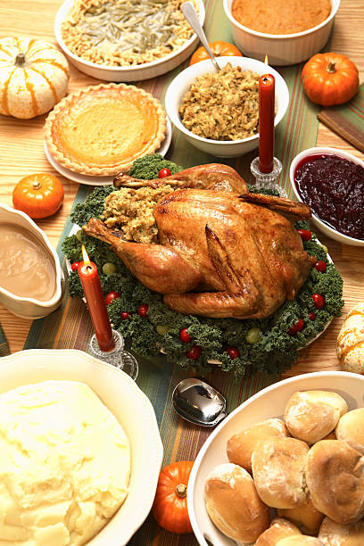 Thanksgiving table  sauces table turkey christmas stock pictures, royalty-free photos & images