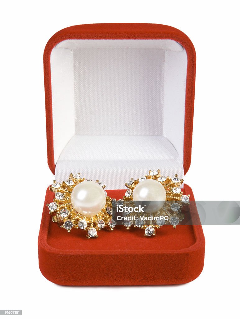 Ohrringe mit Perlen und Diamanten in red box - Lizenzfrei Accessoires Stock-Foto