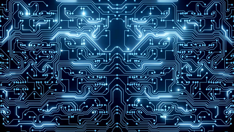 Abstract loop animation of blue circuit