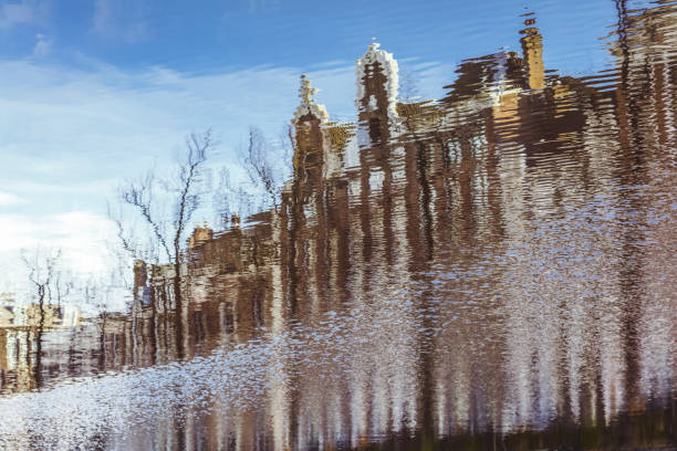Reflection of Typical Dutch houses, December 2017, Amsterdam, Netherlands