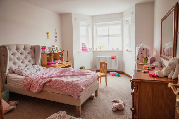 Girl's Bedroom Photograph of a young girl's bedroom. pink bed stock pictures, royalty-free photos & images