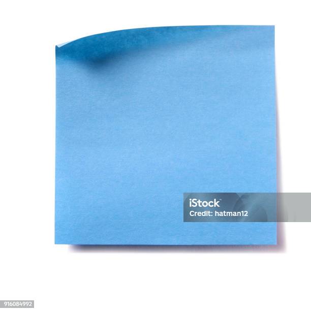 Blue Square Sticky Post Note Isolated On White Stock Photo - Download Image Now - Adhesive Note, Blue, No People