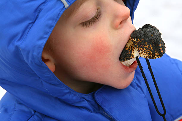 istock Boy eating toasted Marshmallow in winter 91608545