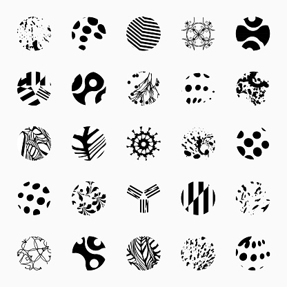 Vector black and white circle pattern icon collection
