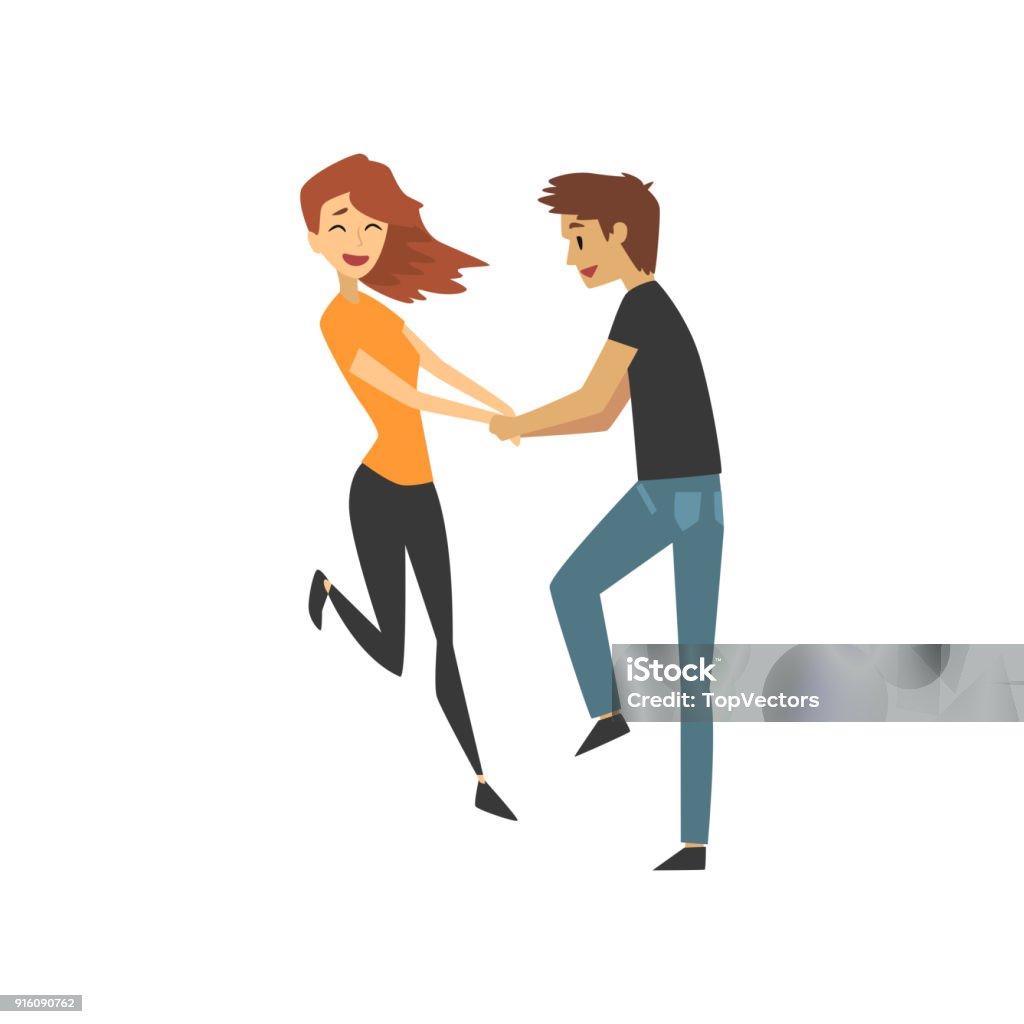 Young Man And Woman Characters Dancing Happy Romantic Couple In Love Cartoon  Vector Illustration Stock Illustration - Download Image Now - iStock