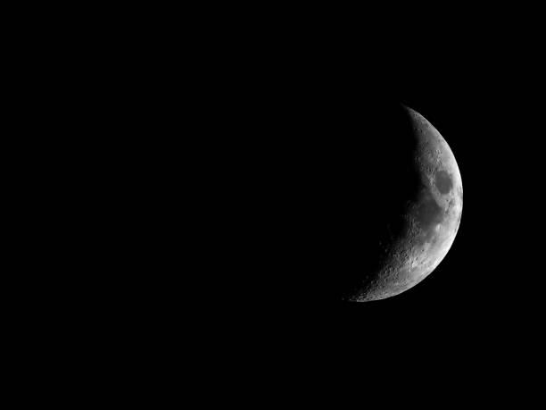 istock High contrast Waxing crescent moon seen with telescope 916091692
