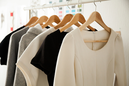 Women Clothes Hanging On Hangers Clothing Rails Fashion Design Stock Photo  - Download Image Now - iStock