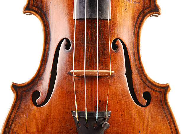 Old Violin close-up of bridge stock photo