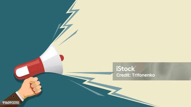 Loudspeaker In Hand Stock Illustration - Download Image Now - Megaphone, Public Speaker, Announcement Message