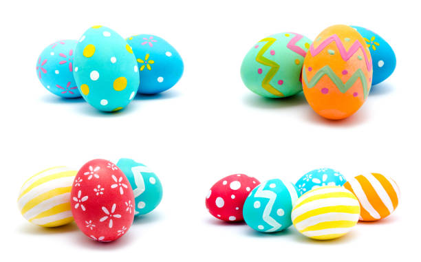 istock Collection of photos perfect colorful handmade easter eggs isolated 916093354
