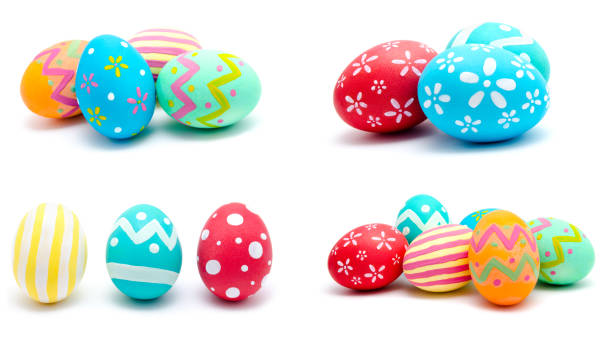 istock Collection of photos perfect colorful handmade easter eggs isolated 916093386