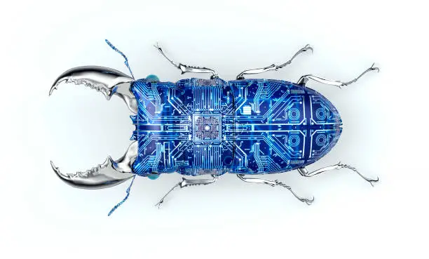 Photo of digital safety concept electronic computer bug isolated