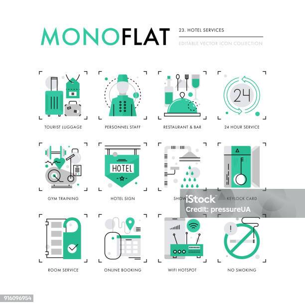 Hotel Services Monoflat Icons Stock Illustration - Download Image Now - Icon Symbol, Concierge, Hotel