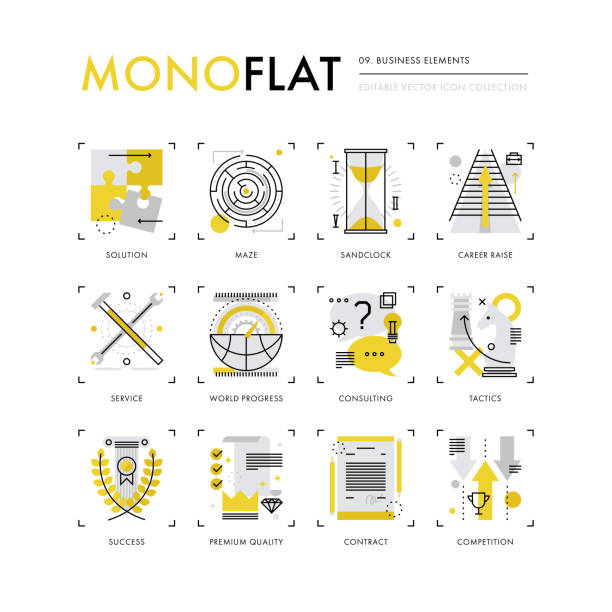 비즈니스 요소 monoflat 아이콘 - winning agreement success ladder of success stock illustrations