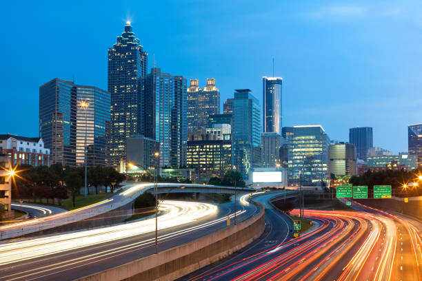 istock Blurred car lights on the freeway at downtown Atlanta 916097856