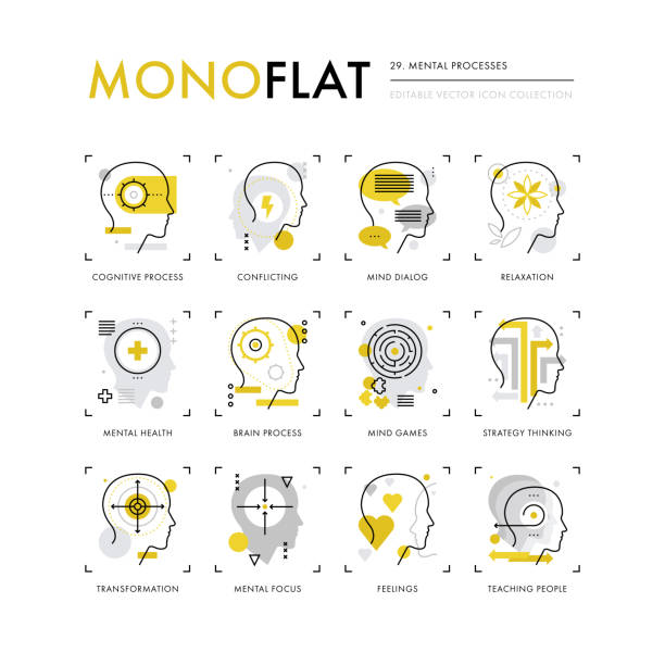 illustrazioni stock, clip art, cartoni animati e icone di tendenza di icone monoflat dei processi mentali - isterismo