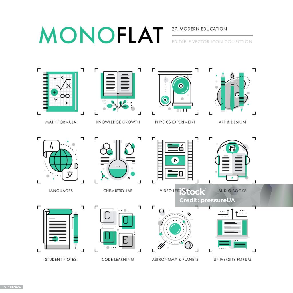Educação moderna Monoflat ícones - Vetor de Manual royalty-free