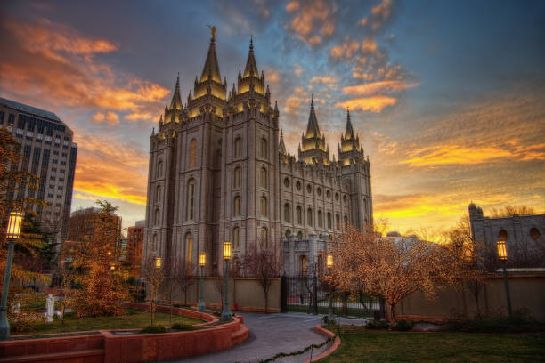 salt lake city sunset - mormon imagens e fotografias de stock