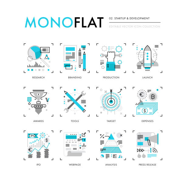 시작 개발 monoflat 아이콘 - planning organization leadership budget stock illustrations