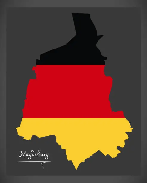 Vector illustration of Magdeburg map with German national flag illustration