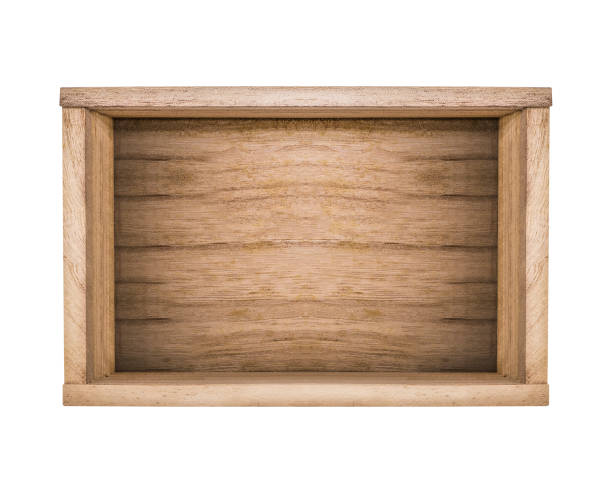 vista superior da caixa de madeira, isolada no fundo branco. modelo em branco de caixa aberta de madeira. (caminho de recorte) - wooden box - fotografias e filmes do acervo