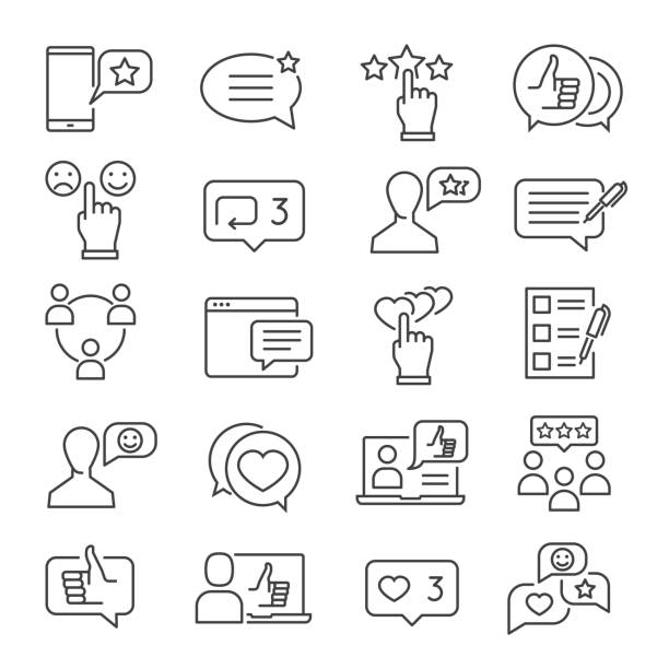 feedback-linie-icon-set - drawing illustration and painting vector computer icon stock-grafiken, -clipart, -cartoons und -symbole