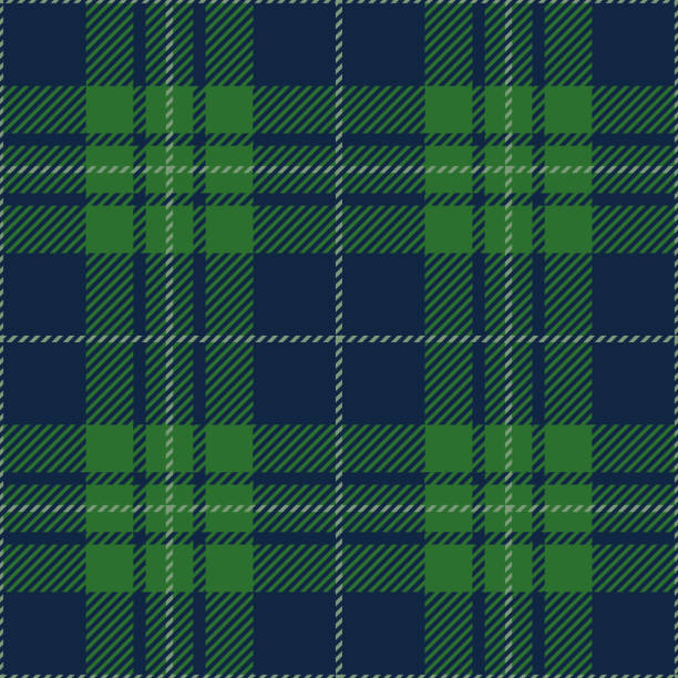 синий и зеленый тартан плед бесшовные шаблон дизайн - шотландка stock illustrations