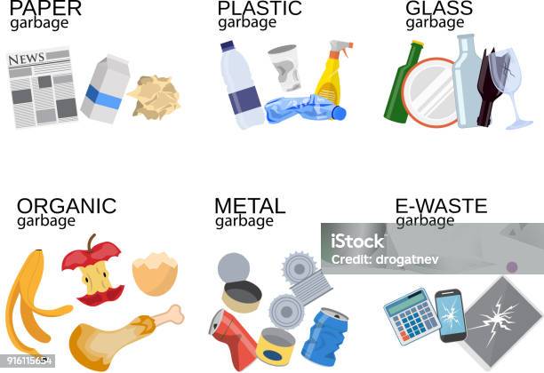 Garbage Sorting Food Waste Glass Metal Stock Illustration - Download Image Now - Recycling, Garbage, Can