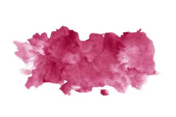 Photo of Red wine stain isolated on white background. Realistic wine texture watercolor grunge brush. Dark red mark, watercolour drawing.
