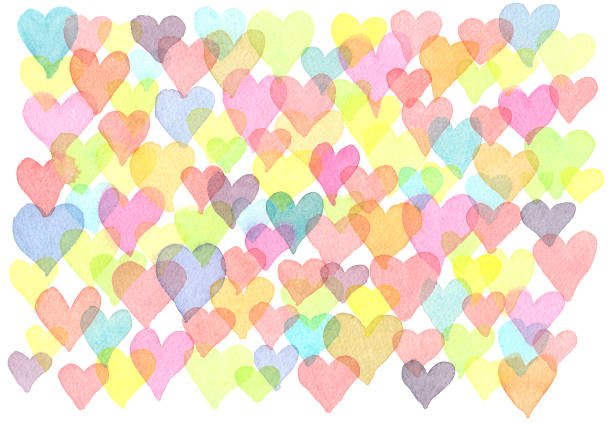 wiele kolorowych serc malarstwo akwarelowe - heart shape paper textured pastel colored stock illustrations