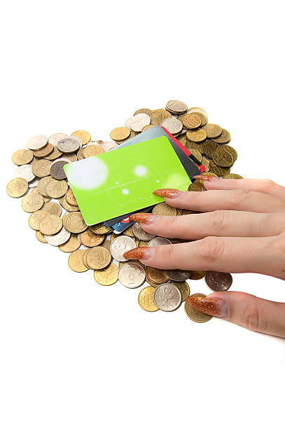 istock Female hand, coins and cards 91614581