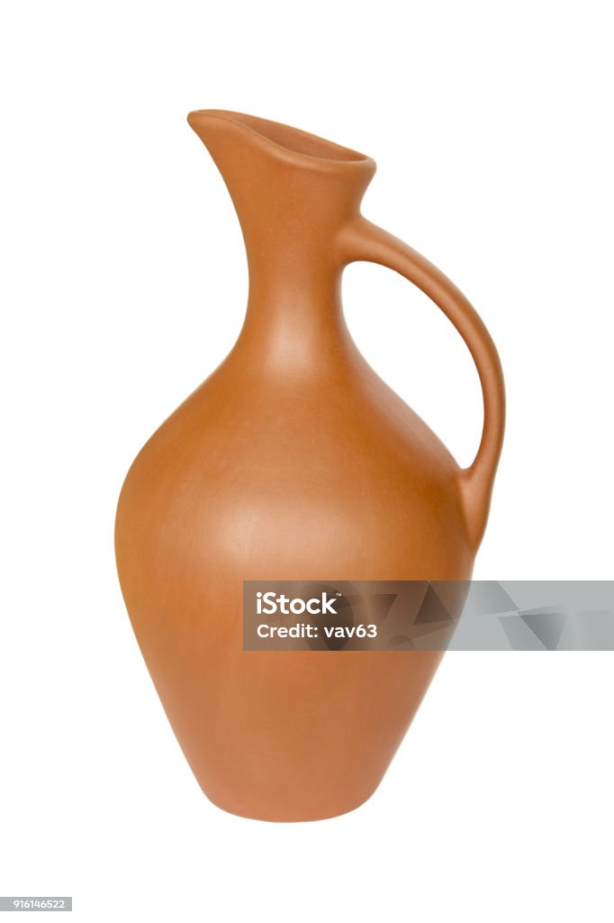 Clay jug Clay jug with a narrow neck liquid isolated on white background Clay Stock Photo