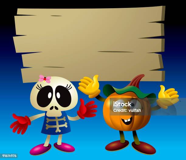 Pumpkin Boy And Skeleton Girl Stock Illustration - Download Image Now - Caricature, Cartoon, Celebration