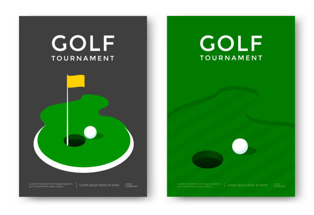 golf poster tasarımı - delik illüstrasyonlar stock illustrations