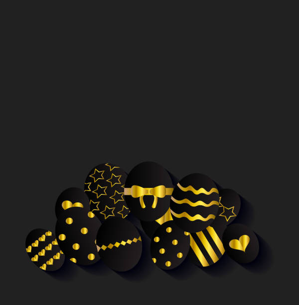 ilustrações de stock, clip art, desenhos animados e ícones de easter eggs background black and gold color vector illustration - easter leaf black shiny