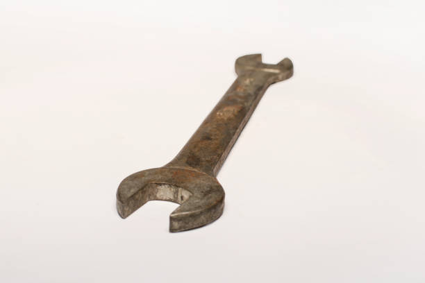 istock Old wrench spanner, wrench tool on white background. 916151832