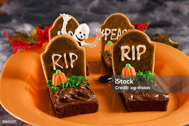 Halloween Themed Tombstone Brownies Stock Photo - Download Image Now - Halloween, Brownie, Chocolate