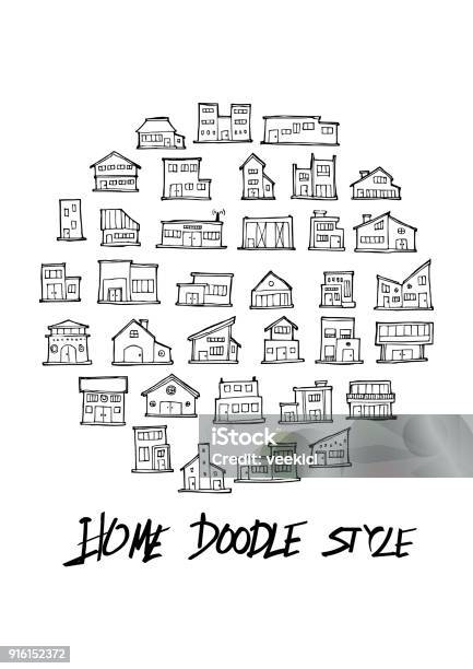 Black Line House Doodle Abbildung Kreis Linie Skizze Stil Eps10 Stock Vektor Art und mehr Bilder von Wohnhaus