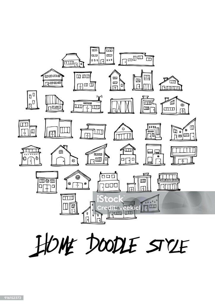 Black Line House doodle illustration circle line sketch style eps10 Black Line House doodle illustration circle line sketch style House stock vector