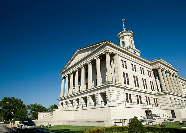 The Tennessee Capitol Building under clear blue skies stock photo