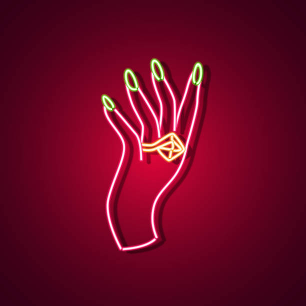 istock Female hand neon sign. Neon sign, bright signboard, light banner. Vector icon 916159758