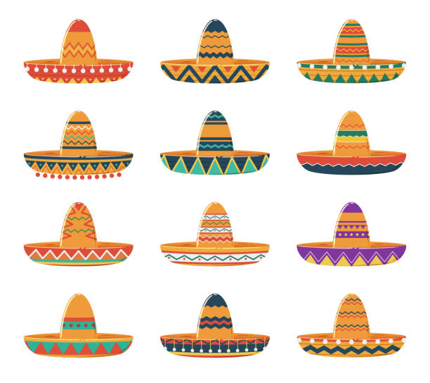 Set of Sombrero Hats Mexican hat collection mexico illustrations stock illustrations