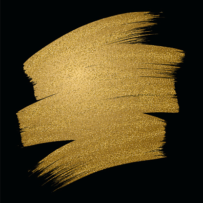 Glitter golden brush stroke on black background. Vector illustration. - Illustration
