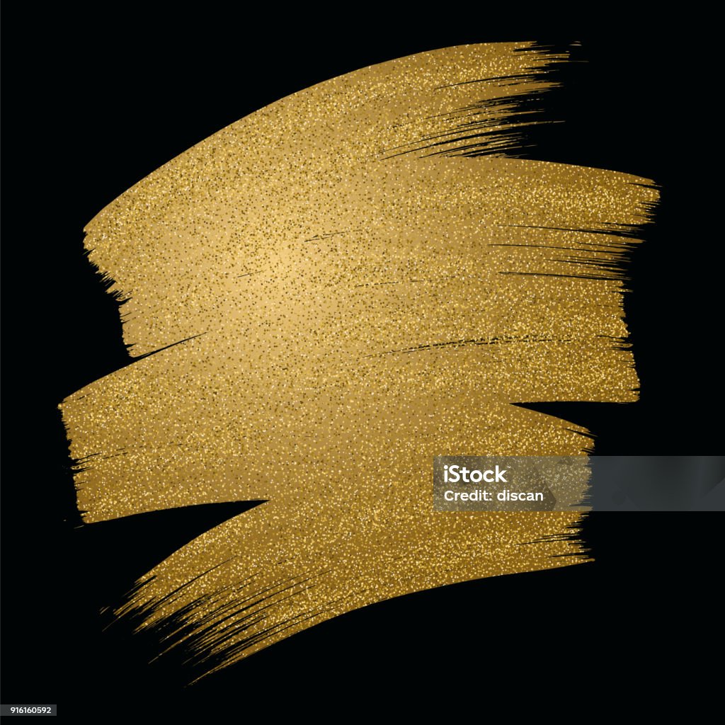 Glitter golden brush stroke on black background. Vector illustration. Glitter golden brush stroke on black background. Vector illustration. - Illustration Gold - Metal stock vector
