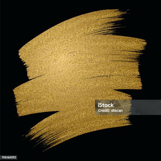 Glitter Golden Brush Stroke On Black Background Vector Illustration Stock Illustration - Download Image Now