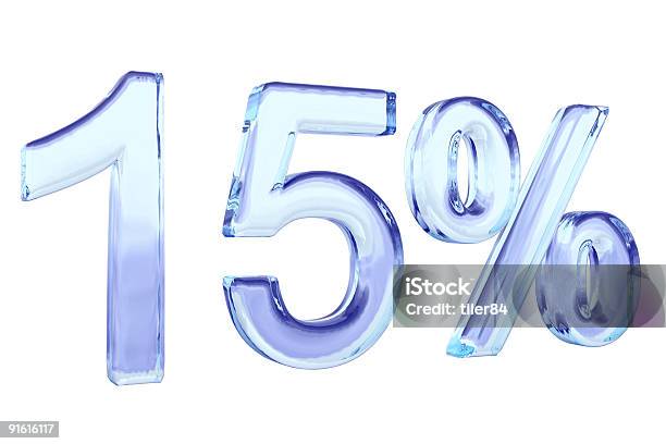 Fifteen Percents Blue Glass Sign Isolated On White Stock Photo - Download Image Now - Glass - Material, Number, Transparent