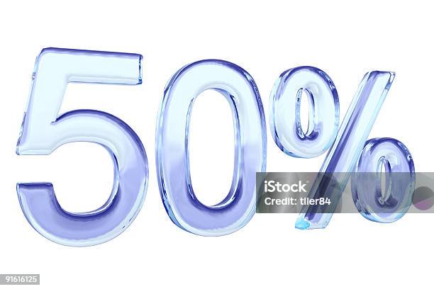 Fünfzig Prozent Aus Blauem Glasschild Isoliert Auf Weiss Stockfoto und mehr Bilder von Fünfzig Prozent